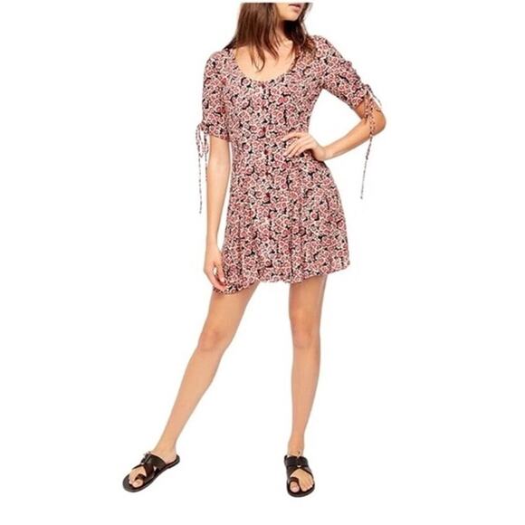 NWT Free People Corset Lace Up Mini Dress Red Floral S - Picture 5 of 9